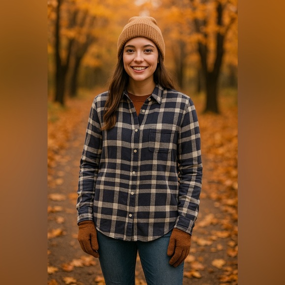 aerie Tops - EUC Aerie Women’s Navy/White Plaid Button Down Flannel Shirt Sz Small